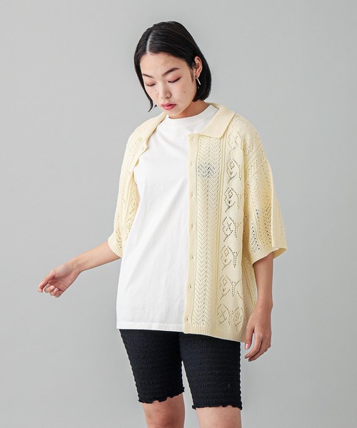 X-girl（エックスガール）の「BUTTERFLY CROCHET SHIRT（シャツ/ブラウス・レディース・ブラック/オリーブ/ホワイト・ONE SIZE）」の4枚目の写真