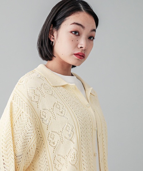 X-girl（エックスガール）の「BUTTERFLY CROCHET SHIRT（シャツ/ブラウス・レディース・ブラック/オリーブ/ホワイト・ONE SIZE）」の7枚目の写真