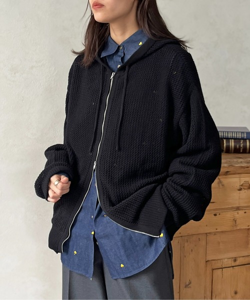 CPCM（シーピーシーエム）の「メッシュニットジップパーカー（カーディガン/ボレロ・メンズ・オレンジ/マスタード/ブラック/アイボリー・LARGE/MEDIUM）」の3枚目の写真