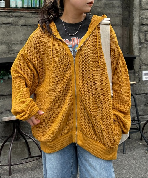 CPCM（シーピーシーエム）の「メッシュニットジップパーカー（カーディガン/ボレロ・メンズ・オレンジ/マスタード/ブラック/アイボリー・LARGE/MEDIUM）」の7枚目の写真