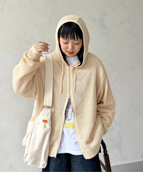 メッシュ カーディガン ニット ボタン付き 涼しげ 薄手 パーカー WEGO カーディガン WEGO/メッシュニットZIPパーカー メンズ