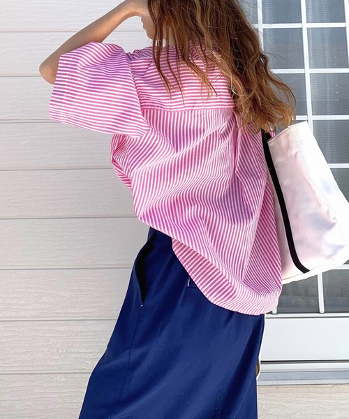 Q（キュー）の「キャンブリックボイル半袖シャツ（シャツ/ブラウス・レディース・グリーン系/チェック/ピンク系/ホワイト/ブラック系/オレンジ系・MEDIUM）」の10枚目の写真