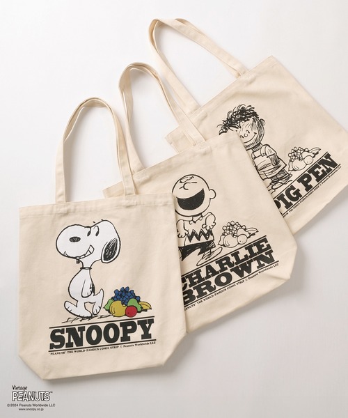 PEANUTS（ピーナッツ）の「【Fruit of the Loom/フルーツオブザルーム】PEANUTSコラボ キャラクター ヴィンテージイラスト＆ブランドネームデザイン コットントートバッグ/エコバッグ（トートバッグ・レディース・キナリ/ライトベージュ/アイボリー・FREE）」の12枚目の写真