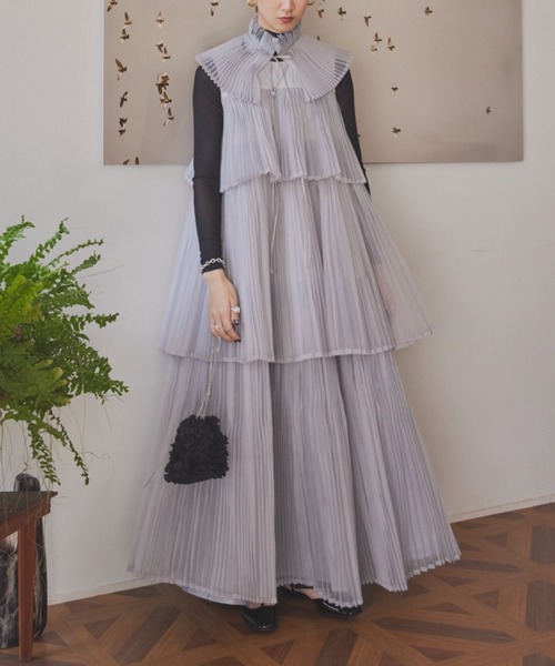 perna ペルナ オーガンジー プリーツ ワンピース