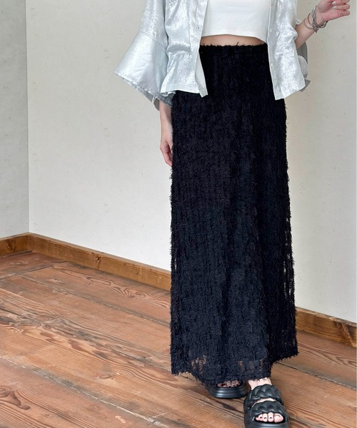 Per sist ence（パーシエンス）の「シアーフリンジチュールロングスカート（スカート・レディース・ブラック/オフホワイト・FREE）」の20枚目の写真