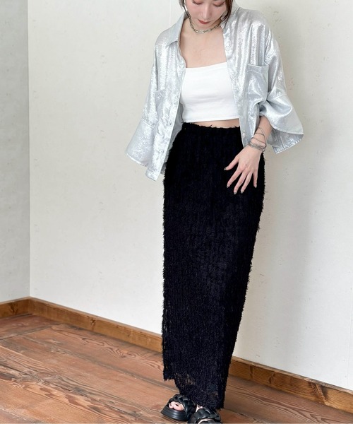 Per sist ence（パーシエンス）の「シアーフリンジチュールロングスカート（スカート・レディース・ブラック/オフホワイト・FREE）」の21枚目の写真
