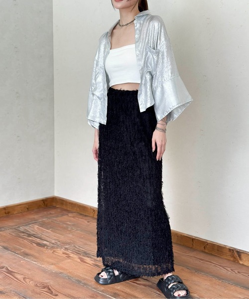 Per sist ence（パーシエンス）の「シアーフリンジチュールロングスカート（スカート・レディース・ブラック/オフホワイト・FREE）」の22枚目の写真