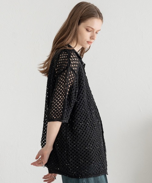 SELLE GLANT（セレグランテ）の「SEQUINS MESH KNIT SHIRT/スパンコールメッシュニットシャツ（シャツ/ブラウス・メンズ・ブラック/ボルドー・SMALL/MEDIUM/LARGE）」の22枚目の写真