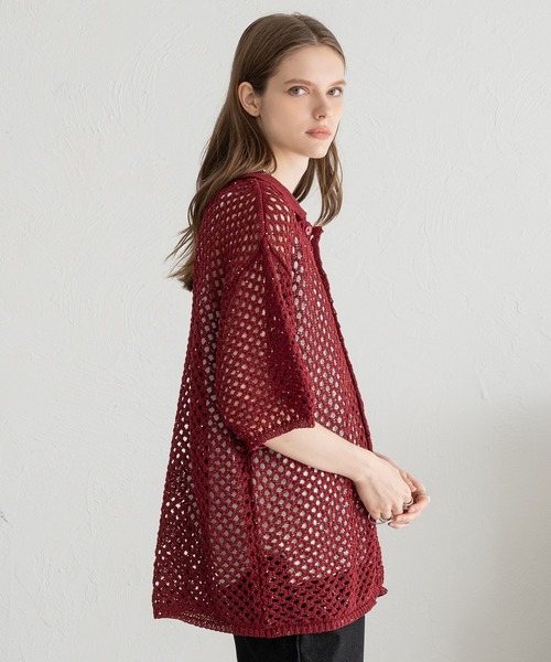 SELLE GLANT（セレグランテ）の「SEQUINS MESH KNIT SHIRT/スパンコールメッシュニットシャツ（シャツ/ブラウス・メンズ・ブラック/ボルドー・SMALL/MEDIUM/LARGE）」の4枚目の写真