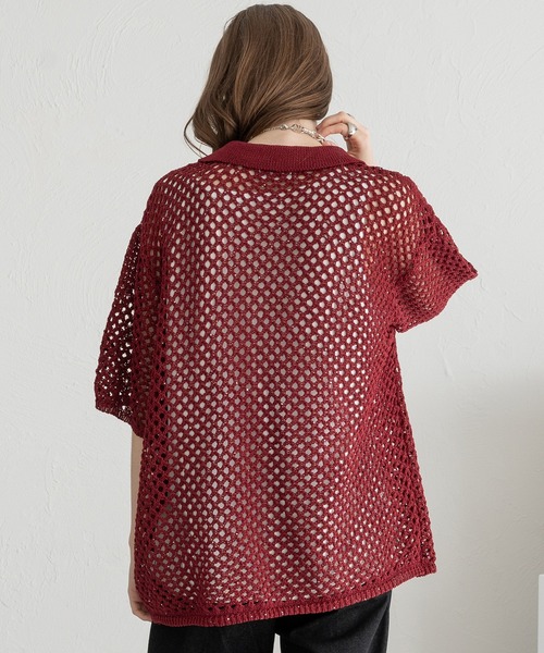 SELLE GLANT（セレグランテ）の「SEQUINS MESH KNIT SHIRT/スパンコールメッシュニットシャツ（シャツ/ブラウス・メンズ・ブラック/ボルドー・SMALL/MEDIUM/LARGE）」の5枚目の写真
