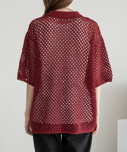 SELLE GLANT（セレグランテ）の「SEQUINS MESH KNIT SHIRT/スパンコールメッシュニットシャツ（シャツ/ブラウス・メンズ・ブラック/ボルドー・SMALL/MEDIUM/LARGE）」の7枚目の写真