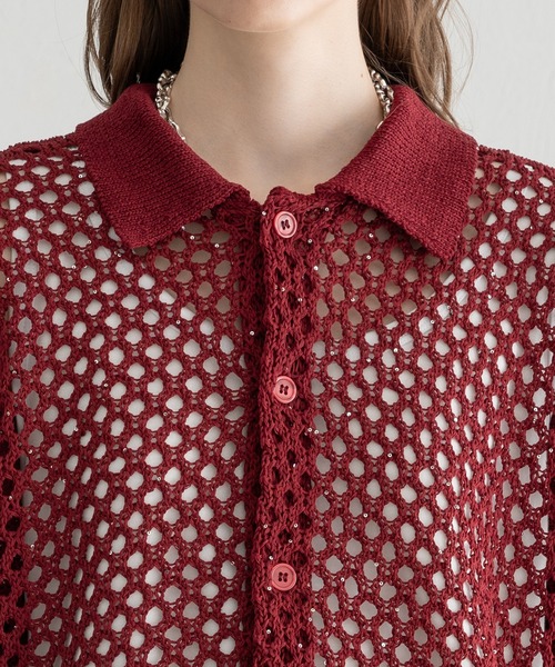 SELLE GLANT（セレグランテ）の「SEQUINS MESH KNIT SHIRT/スパンコールメッシュニットシャツ（シャツ/ブラウス・メンズ・ブラック/ボルドー・SMALL/MEDIUM/LARGE）」の8枚目の写真
