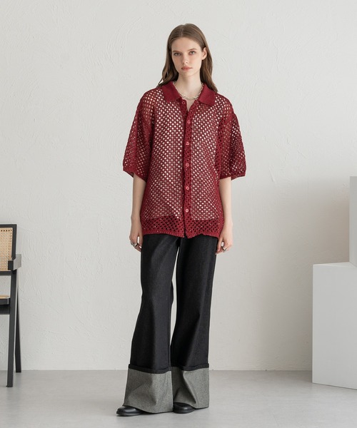 SELLE GLANT（セレグランテ）の「SEQUINS MESH KNIT SHIRT/スパンコールメッシュニットシャツ（シャツ/ブラウス・メンズ・ブラック/ボルドー・SMALL/MEDIUM/LARGE）」の10枚目の写真