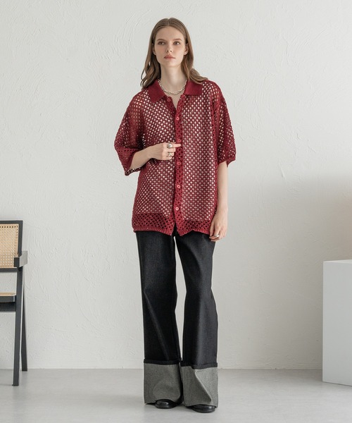SELLE GLANT（セレグランテ）の「SEQUINS MESH KNIT SHIRT/スパンコールメッシュニットシャツ（シャツ/ブラウス・メンズ・ブラック/ボルドー・SMALL/MEDIUM/LARGE）」の11枚目の写真