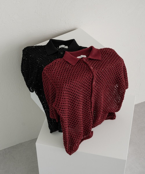 SELLE GLANT（セレグランテ）の「SEQUINS MESH KNIT SHIRT/スパンコールメッシュニットシャツ（シャツ/ブラウス・メンズ・ブラック/ボルドー・SMALL/MEDIUM/LARGE）」の14枚目の写真