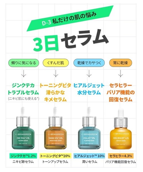 BRING GREEN 3日セラム（美容液/オイル/クリーム）｜BRING GREEN