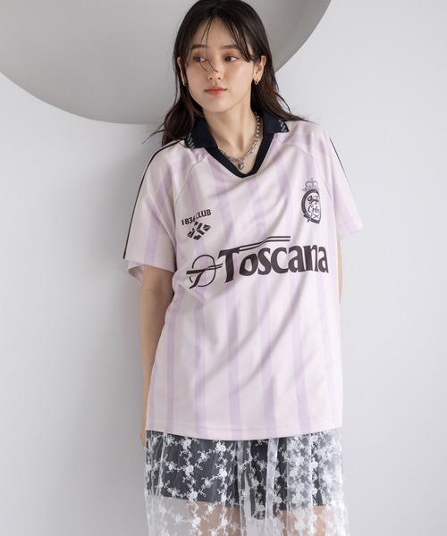 RAGEBLUE（レイジブルー）の「サイドライン/ユニフォームデザインゲームシャツ（Tシャツ/カットソー・レディース・ライトブルー/ライトグレー/ライトピンク・FREE）」の3枚目の写真