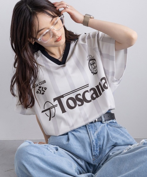 RAGEBLUE（レイジブルー）の「サイドライン/ユニフォームデザインゲームシャツ（Tシャツ/カットソー・レディース・ライトブルー/ライトグレー/ライトピンク・FREE）」の2枚目の写真