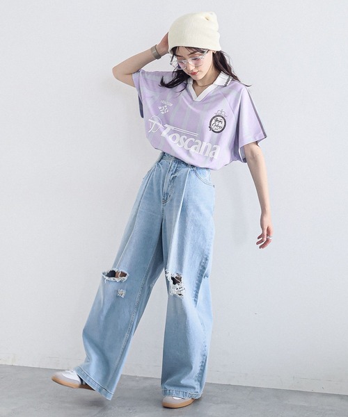 RAGEBLUE（レイジブルー）の「サイドライン/ユニフォームデザインゲームシャツ（Tシャツ/カットソー・レディース・ライトブルー/ライトグレー/ライトピンク・FREE）」の16枚目の写真