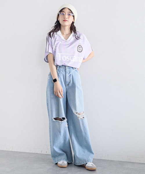 RAGEBLUE（レイジブルー）の「サイドライン/ユニフォームデザインゲームシャツ（Tシャツ/カットソー・レディース・ライトブルー/ライトグレー/ライトピンク・FREE）」の17枚目の写真