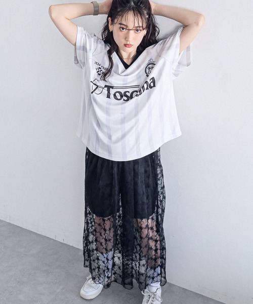 RAGEBLUE（レイジブルー）の「サイドライン/ユニフォームデザインゲームシャツ（Tシャツ/カットソー・レディース・ライトブルー/ライトグレー/ライトピンク・FREE）」の6枚目の写真