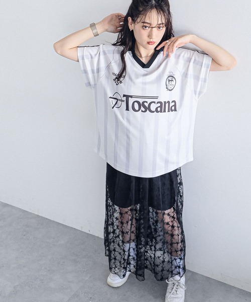 RAGEBLUE（レイジブルー）の「サイドライン/ユニフォームデザインゲームシャツ（Tシャツ/カットソー・レディース・ライトブルー/ライトグレー/ライトピンク・FREE）」の7枚目の写真