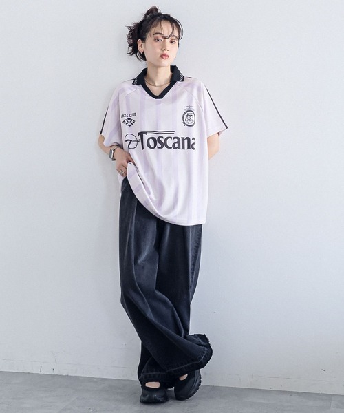 RAGEBLUE（レイジブルー）の「サイドライン/ユニフォームデザインゲームシャツ（Tシャツ/カットソー・レディース・ライトブルー/ライトグレー/ライトピンク・FREE）」の12枚目の写真