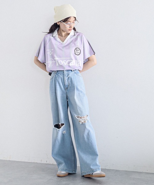 RAGEBLUE（レイジブルー）の「サイドライン/ユニフォームデザインゲームシャツ（Tシャツ/カットソー・レディース・ライトブルー/ライトグレー/ライトピンク・FREE）」の15枚目の写真