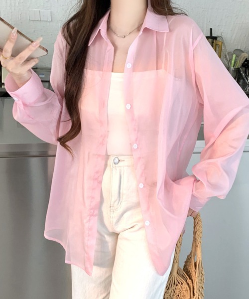 REMUR(レミュール)の「後ろ姿も美人見え。袖ボリューム バックスリット シアーシャツ(シャツ/ブラウス・レディース・ライトベージュ/ライトピンク/ラベンダー/グリーン/オレンジ/イエロー/サックスブルー/ピンク/ホワイト/ブラック・FREE)」の9枚目の写真