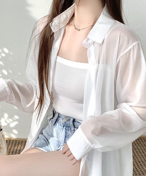 REMUR(レミュール)の「後ろ姿も美人見え。袖ボリューム バックスリット シアーシャツ(シャツ/ブラウス・レディース・ライトベージュ/ライトピンク/ラベンダー/グリーン/オレンジ/イエロー/サックスブルー/ピンク/ホワイト/ブラック・FREE)」の21枚目の写真