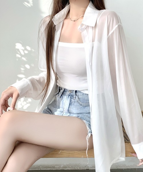 REMUR(レミュール)の「後ろ姿も美人見え。袖ボリューム バックスリット シアーシャツ(シャツ/ブラウス・レディース・ライトベージュ/ライトピンク/ラベンダー/グリーン/オレンジ/イエロー/サックスブルー/ピンク/ホワイト/ブラック・FREE)」の22枚目の写真