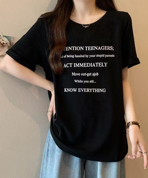Miniministore(ミニミニストア)の「ロゴtシャツ 半袖 サマートップス韓国風(Tシャツ/カットソー・レディース・ブラック/ホワイト・FREE)」の3枚目の写真