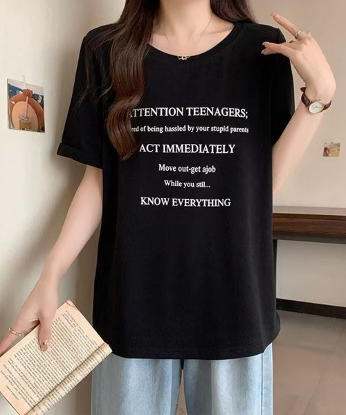 Miniministore(ミニミニストア)の「ロゴtシャツ 半袖 サマートップス韓国風(Tシャツ/カットソー・レディース・ブラック/ホワイト・FREE)」の4枚目の写真