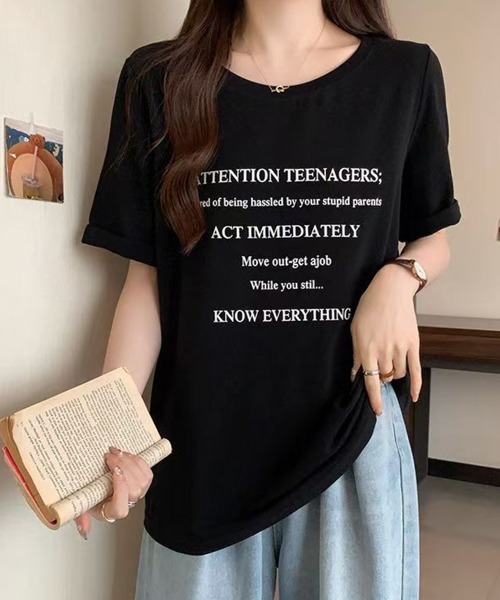 Miniministore(ミニミニストア)の「ロゴtシャツ 半袖 サマートップス韓国風(Tシャツ/カットソー・レディース・ブラック/ホワイト・FREE)」の5枚目の写真