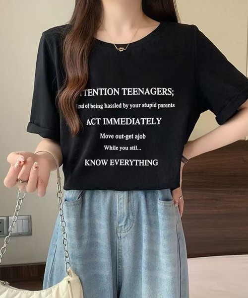 Miniministore(ミニミニストア)の「ロゴtシャツ 半袖 サマートップス韓国風(Tシャツ/カットソー・レディース・ブラック/ホワイト・FREE)」の6枚目の写真