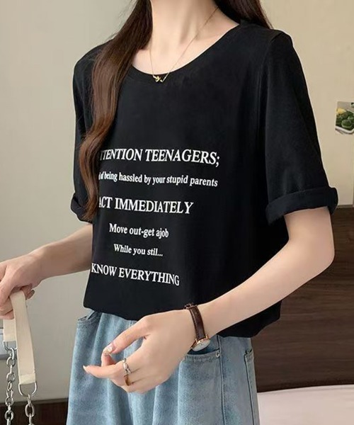 Miniministore(ミニミニストア)の「ロゴtシャツ 半袖 サマートップス韓国風(Tシャツ/カットソー・レディース・ブラック/ホワイト・FREE)」の7枚目の写真