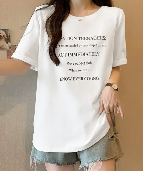 Miniministore(ミニミニストア)の「ロゴtシャツ 半袖 サマートップス韓国風(Tシャツ/カットソー・レディース・ブラック/ホワイト・FREE)」の8枚目の写真