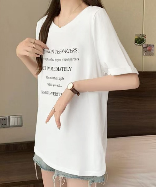Miniministore(ミニミニストア)の「ロゴtシャツ 半袖 サマートップス韓国風(Tシャツ/カットソー・レディース・ブラック/ホワイト・FREE)」の10枚目の写真