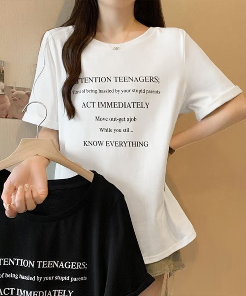 Miniministore(ミニミニストア)の「ロゴtシャツ 半袖 サマートップス韓国風(Tシャツ/カットソー・レディース・ブラック/ホワイト・FREE)」の12枚目の写真