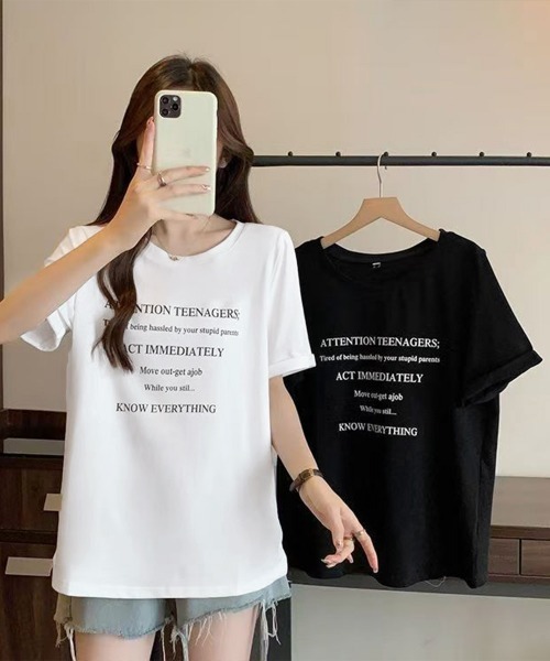 Miniministore(ミニミニストア)の「ロゴtシャツ 半袖 サマートップス韓国風(Tシャツ/カットソー・レディース・ブラック/ホワイト・FREE)」の13枚目の写真