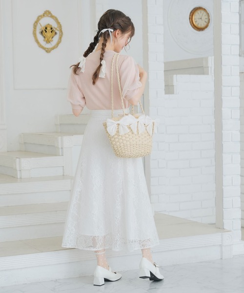 袖チュールビジューハイネックトップス（ニット/セーター