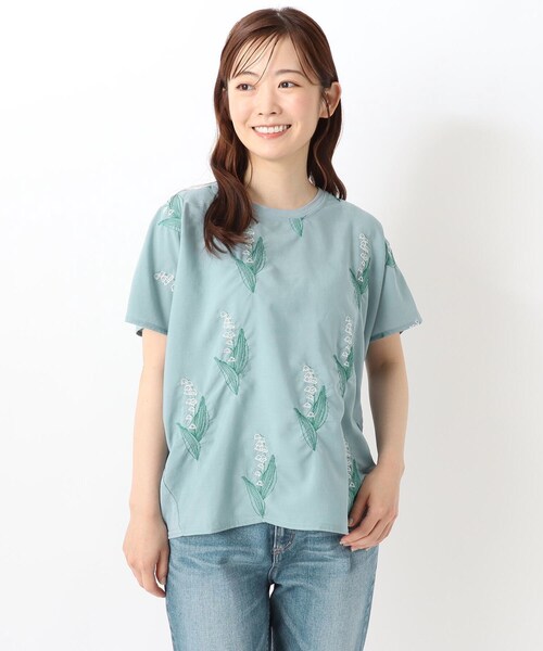 one'sterrace(ワンズテラス)の「刺繍フレンチスリーブプルオーバー スズラン(Tシャツ/カットソー・レディース・アイボリー系8/ブルー系その他7・00)」の2枚目の写真