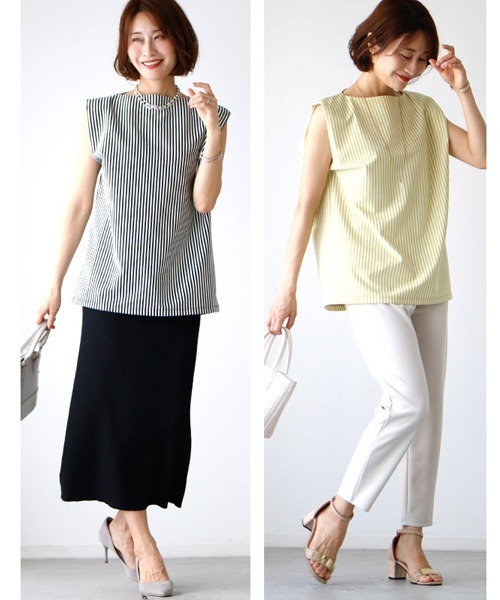 ストライプ効果コンパクトに魅せる綺麗トップス（Tシャツ/カットソー）｜Ehre style（エーレスタイル）