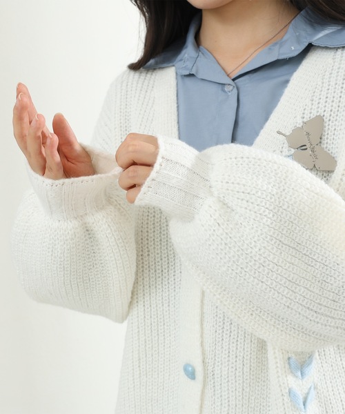 Lace Ladies（レースレディース）の「ビッグシルエット 配色 レースアップ 長袖 ニット カーディガン（カーディガン/ボレロ・レディース・アイボリー/ブラック・FREE）」の14枚目の写真