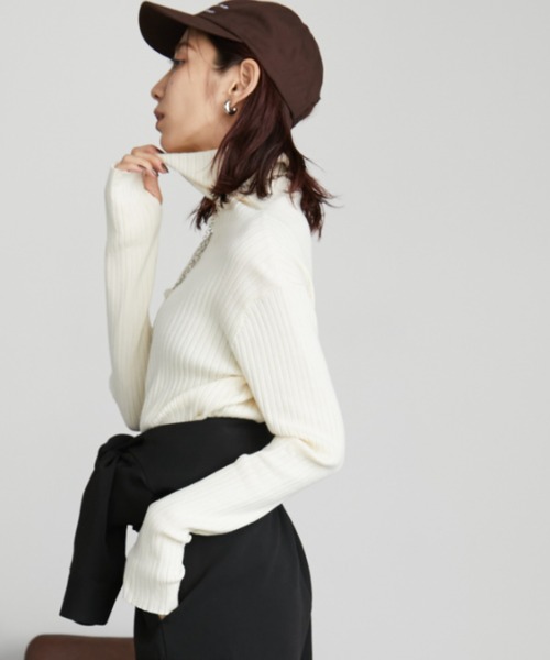 Auntie Rosa Holiday（アンティローザホリデー）の「フィンガーホールリブニットタートル（ニット/セーター・レディース・ブラウン/イエロー/オレンジ/チャコールグレー/ブルー/アイボリー/ブラック・FREE）」の20枚目の写真