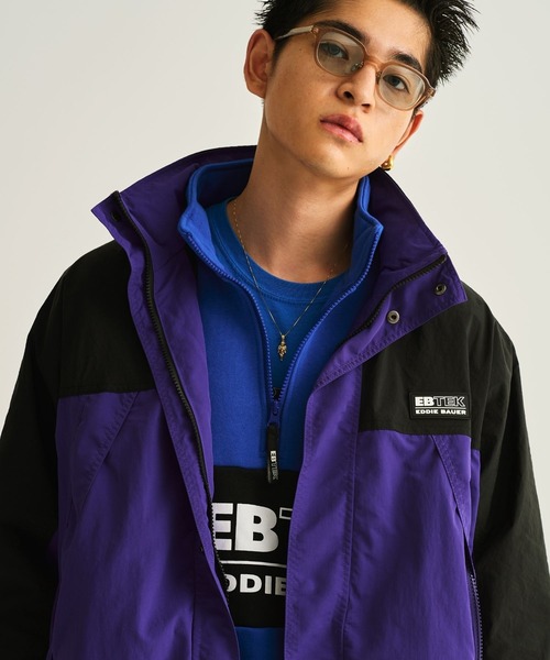90’s EBTEK Eddie Bauer ジップアップ スウェット パーカー ネイビー M ラグランスリーブ エディーバウアー セール】EBTEK パネルスウェット ハーフジップ（スウェット