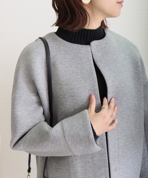 libelle more(リベル モア)の「ダイバー素材ノーカラージャケット(ノーカラージャケット・レディース・ネイビー/杢グレー/ベージュ・M)」の9枚目の写真