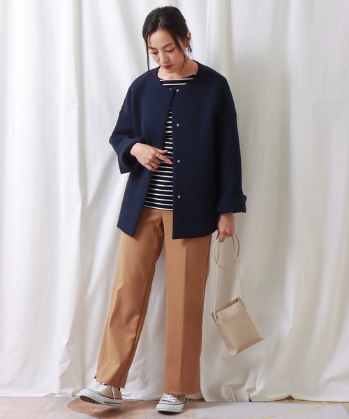 libelle more(リベル モア)の「ダイバー素材ノーカラージャケット(ノーカラージャケット・レディース・ネイビー/杢グレー/ベージュ・M)」の16枚目の写真