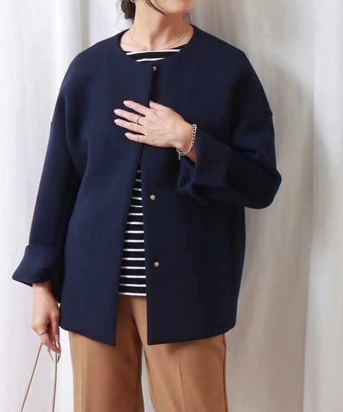 libelle more(リベル モア)の「ダイバー素材ノーカラージャケット(ノーカラージャケット・レディース・ネイビー/杢グレー/ベージュ・M)」の18枚目の写真