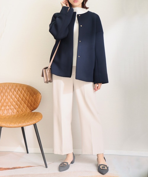 libelle more(リベル モア)の「ダイバー素材ノーカラージャケット(ノーカラージャケット・レディース・ネイビー/杢グレー/ベージュ・M)」の10枚目の写真